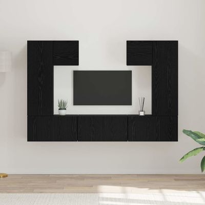 vidaXL Zostava TV skriniek Nástenný 7 pcs Čierny dub Kompozitné drevo