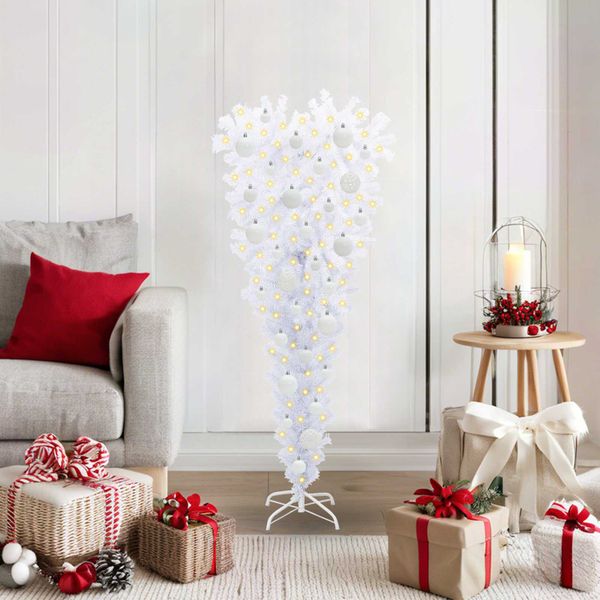vidaXL Umelý vianočný stromček s 150 LED-i Biela 120 cm PVC a oceľ
