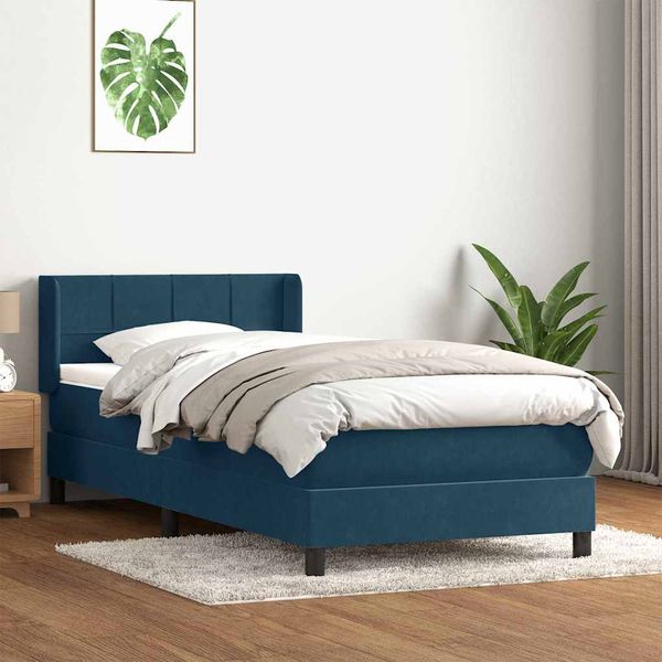 vidaXL Posteľný rám boxsping s matracom tmavomodrý 90x220 cm zamat