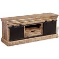 vidaXL TV stolík s 2 posuvnými dvierkami, masívne mangové drevo, 110x30x45 cm