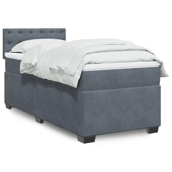 vidaXL Posteľný rám boxspring s matracom tmavosivý 90x200 cm zamat