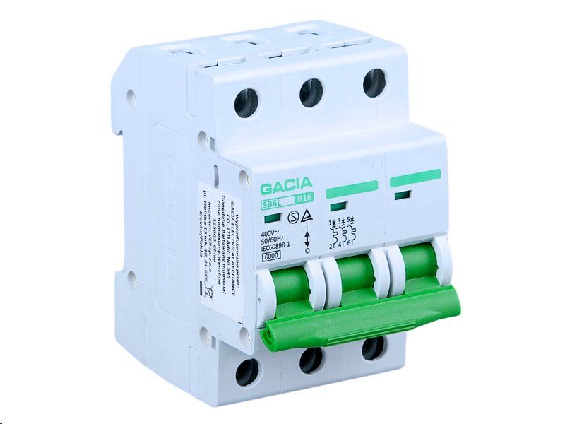 Istič GACIA SB6L 400 V/16 A/B/6 kA trojfázový na DIN lištu