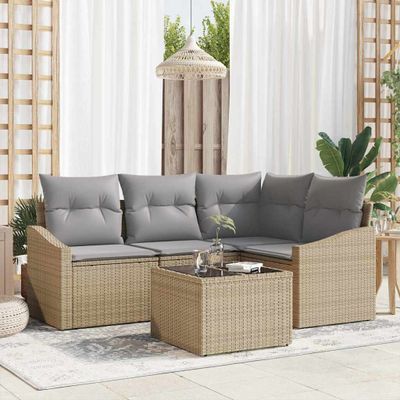vidaXL Súprava záhradných pohoviek 5 pcs Beige a svetlo šedá polyratan