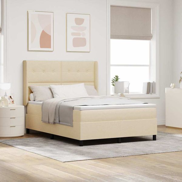 vidaXL Posteľ s pružinovým rámom s vankúšom Krémová 200 x 140 cm látka