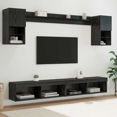 vidaXL TV nástenné jednotky s LED 6 pcs Čierny dub Kompozitné drevo