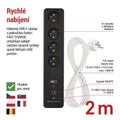 Predlžovací kábel EMOS P1412SM GoSmart 2 m / 4 zásuvky / s vyp. / s USB / biela-čierna / PVC / 1,5 mm2