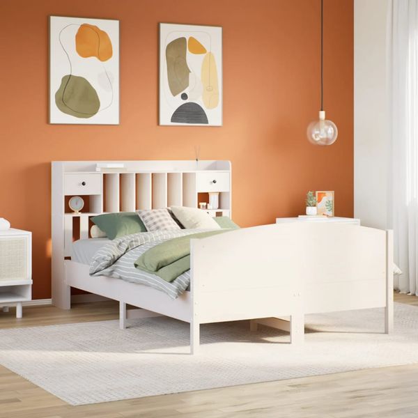 vidaXL Posteľ s knižnicou bez matraca biela 140x200cm borovicový masív