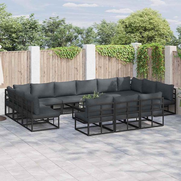 vidaXL Súprava záhradných pohoviek s vankúšom 13 pcs Čierna Hliník