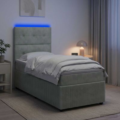 vidaXL LED boxspring posteľ s matracom Svetlosivá 100 x 200 cm Zamat