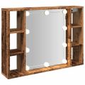 vidaXL Zrkadlová skrinka s LED staré drevo 76x15x55cm kompozitné drevo