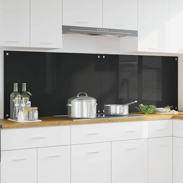 vidaXL Kuchynský obklad 2 pcs Čierna 100 x 60 cm tvrdené sklo