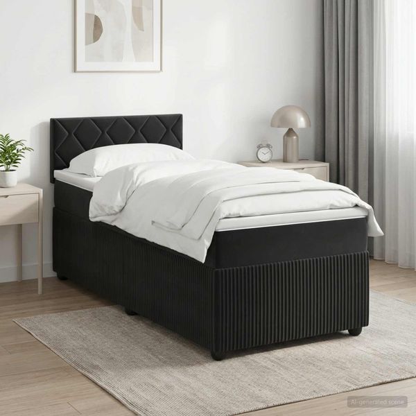 vidaXL Posteľ boxspring s matracom Čierna 100 x 200 cm Zamat