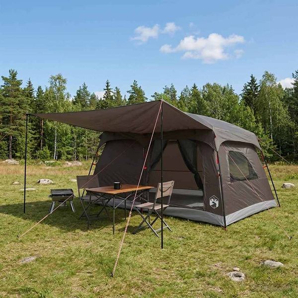 vidaXL Rodinný stan Hnedá Šedá 420 x 305 x 200 cm Polyester a oceľ