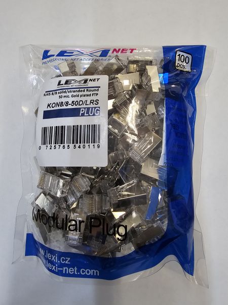 LEXI-NET Tienený konektor STP RJ45-8p8c,50µ" Au, lanko, Cat5E, (100ks) KON8/8-50D/LRS