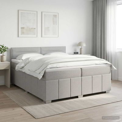vidaXL LED boxspring posteľ s matracom Svetlosivá 200 x 200 cm Látka