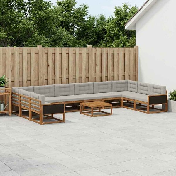vidaXL Záhradná súprava gaučov s vankúšom 11 pcs Prírodná a svetlosivá