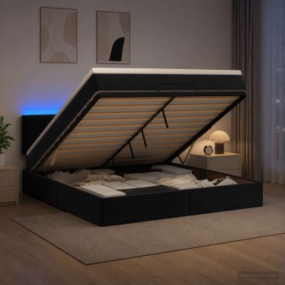 vidaXL Ottoman posteľ s matracom a LED Čierna 140 x 190 cm Zamat