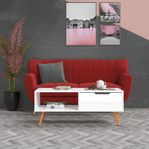 vidaXL Konferenčný stolík, lesklý biely 100x49,5x43cm kompozitné drevo