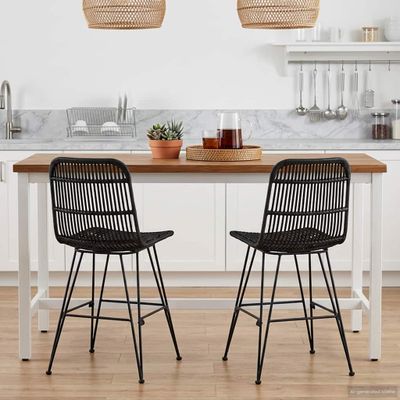 vidaXL Jedálenská stolička 2 pcs Čierna 41 x 55 x 85 cm Ratan a oceľ