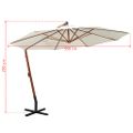vidaXL Visiaci slnečník 350 cm, drevená tyč, biely