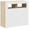 vidaXL Komoda s LED svetlami biela a dub sonoma 80x35x75 cm