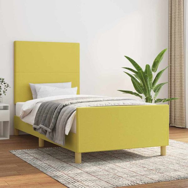 vidaXL Posteľný rám s čelom zelený 90x190 cm látka