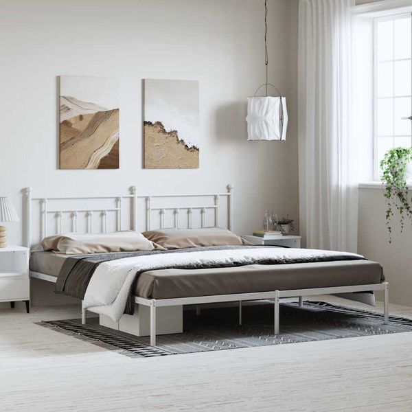 vidaXL Kovový rám postele s čelom biely 193x203 cm