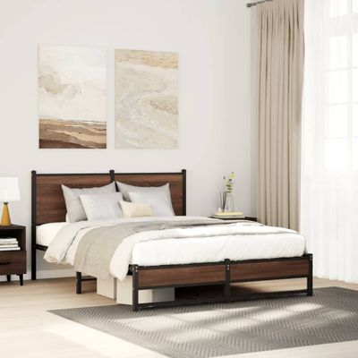 vidaXL Kovový posteľný rám bez matraca, hnedý dub 140x190 cm