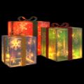 vidaXL Osvetlené vianočné darčeky 3 ks 64 LED diód teplé biele