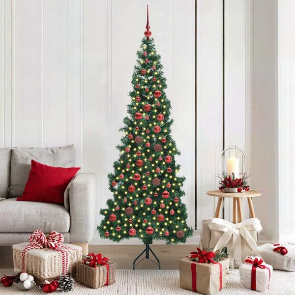vidaXL Rohový umelý vianočný strom s 300 LED-i Zelená 180 cm PVC a kov