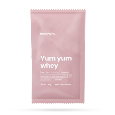Yum Yum Whey - BeastPink + darček, biela čokoláda kokos, 30 g
