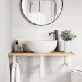 vidaXL Polica pod umývadlo nástenná oceľ a akáciový masív