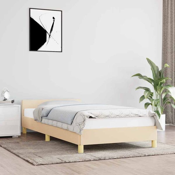 vidaXL Posteľ bez matraca krémová 100x200 cm látka