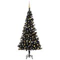 vidaXL Osvetlený umelý vianočný stromček s guľami, čierny 150 cm, PVC