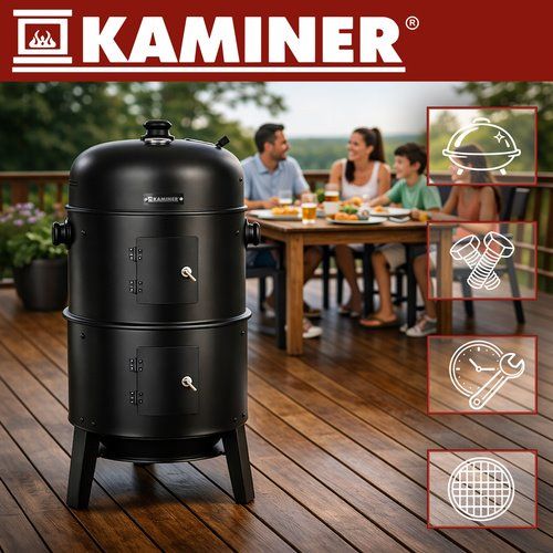 Záhradný gril s krytom 44x80x42cm Kaminer 3IN1 záhradná udiareň, teplomer, udiareň 3v1 Zahradní gril s krytem 44x80x42cm Kaminer 3IN1 zahradní udírna, teploměr, udírna 3v1