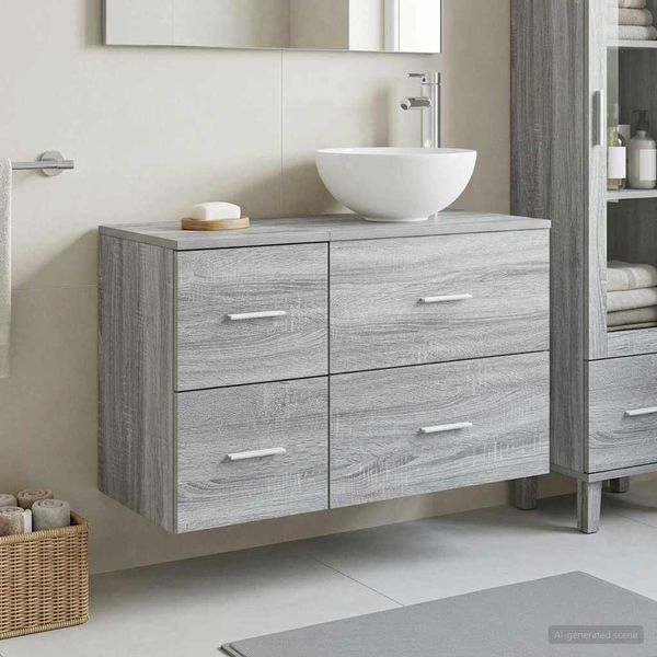 vidaXL Sada kúpeľňového nábytku 2 pcs Sivý Sonoma Kompozitné drevo