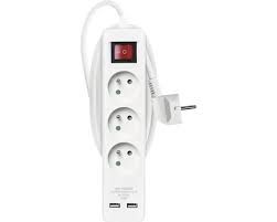 Emos Predlžovací kábel 2 m / 3 zásuvky / s vypínačom / biely / PVC / s USB / 1,5 mm2