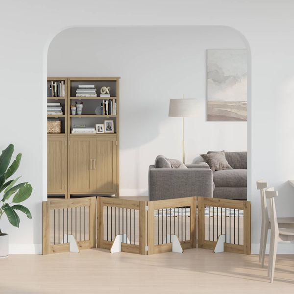 vidaXL Skladacia psia brána so stojanmi 4 ks Dub artisan 321 cm