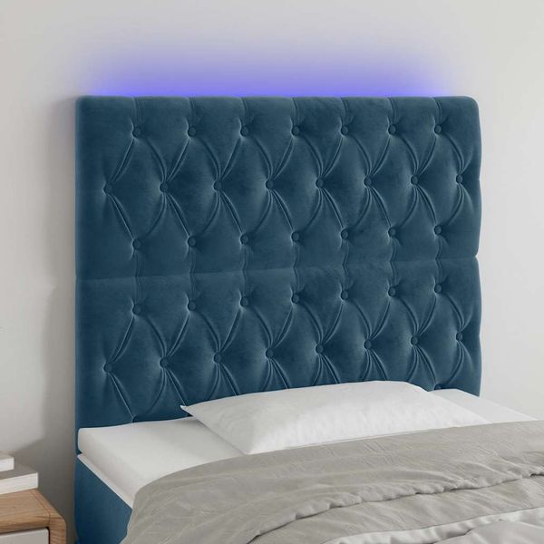 vidaXL Čelo postele s LED tmavomodré 100x7x118/128 cm zamat
