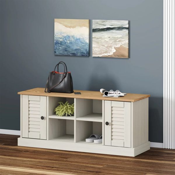 vidaXL Lavica na topánky VIGO, biela 106x35x45 cm, borovicový masív