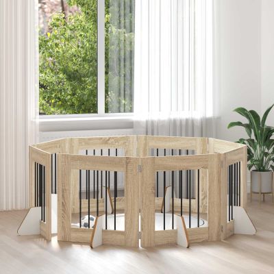 vidaXL Brána pre psov so stojanmi 8 pcs Dub sonoma 60 x 60 cm