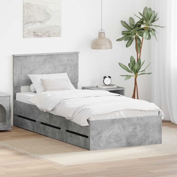 vidaXL Rám postele Betónová šedá 75 x 190 cm Inžinierske drevo