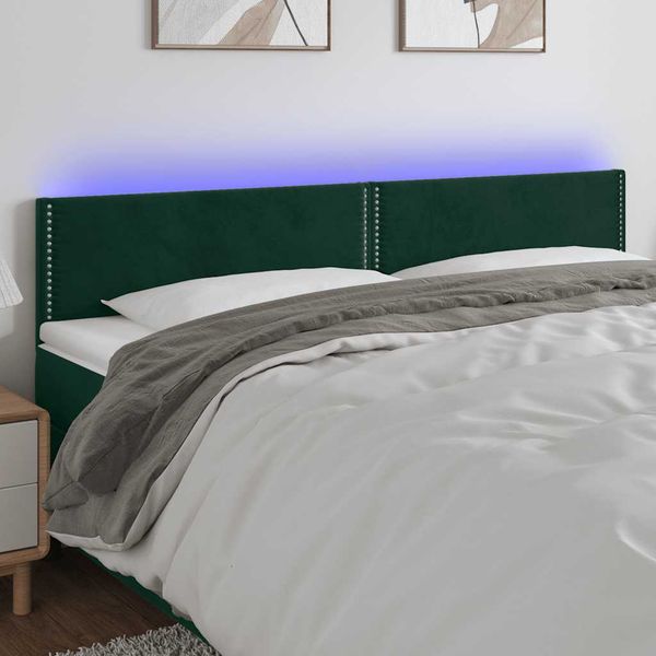 vidaXL Čelo postele s LED tmavozelené 180x5x78/88 cm zamat