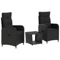 vidaXL Záhradný lounge set 3 ks Čierna