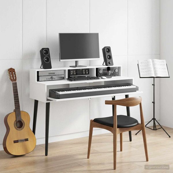 vidaXL Štúdiový stôl Biela 130 x 42,5 x 36 cm Kompozitné drevo