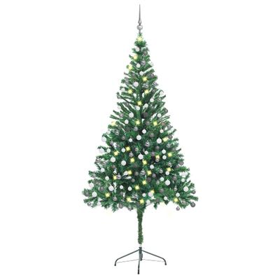 vidaXL Osvetlený umelý vianočný stromček+gule 210 cm, 910 vetvičiek