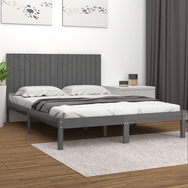 vidaXL Posteľný rám, sivý, drevený masív 180x200 cm, Super King