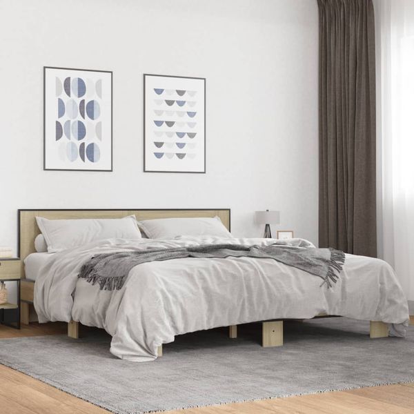 vidaXL Posteľný rám dub sonoma 200x200 cm kompozitné drevo a kov