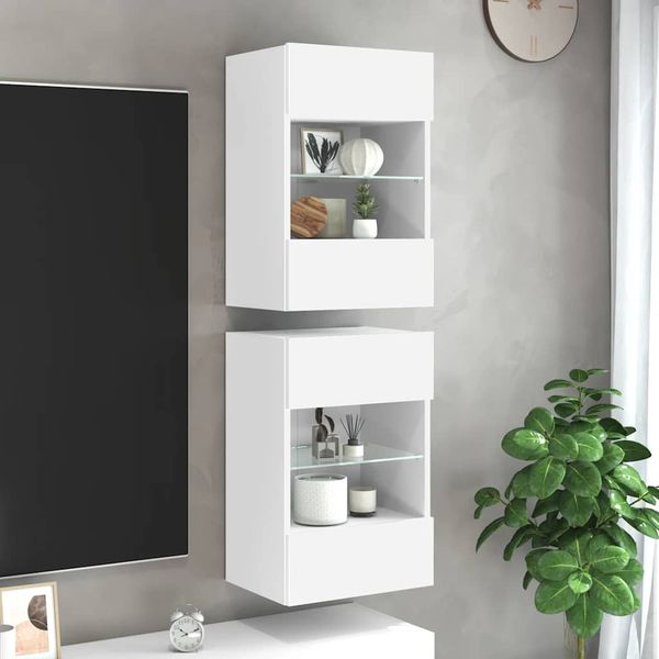 vidaXL Nástenné skrinky s LED osvetlením pre TV 2 ks biele 40x30x60,5 cm