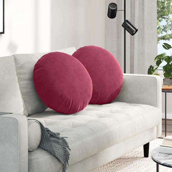 vidaXL Vankúše na sedenie 2 pcs Víno červené Ø50 x 19 cm Zamat